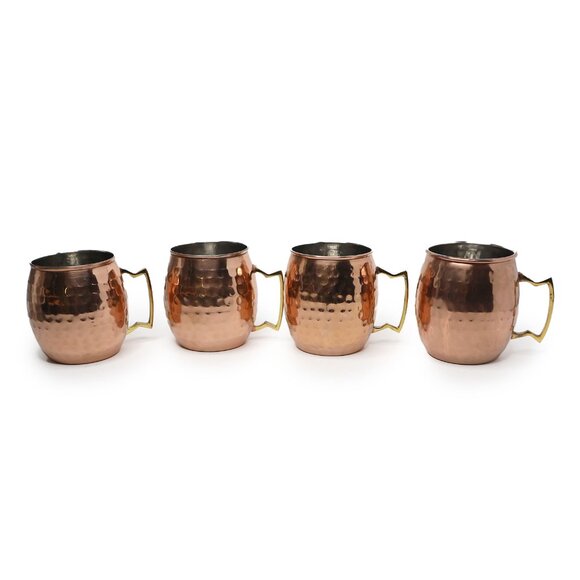 Copper Moscow Mule Mug Set - Hammered Finish 4-Piece Bar Decor Drink Cocktail - Picture 4 of 11